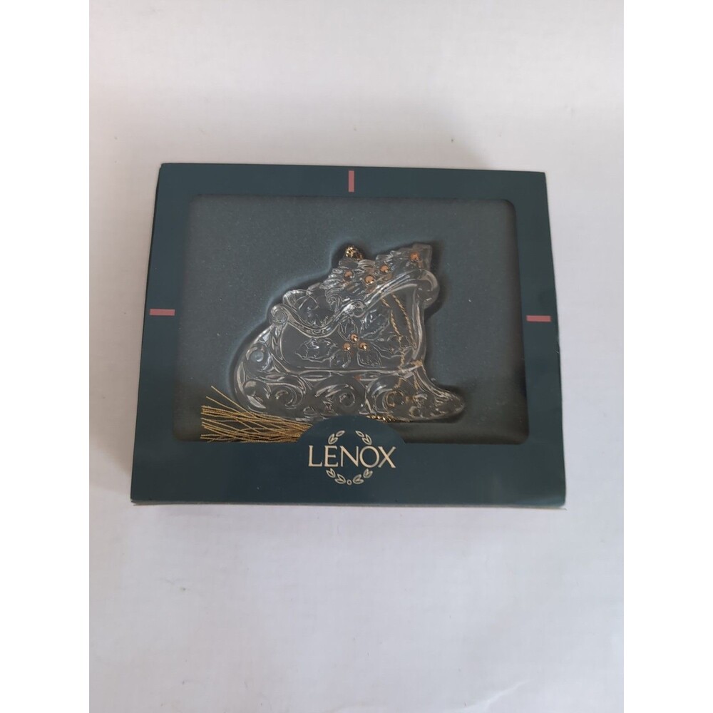Vintage Lenox Crystal Tree Ornament Sleigh Gold Accent Made in Germany